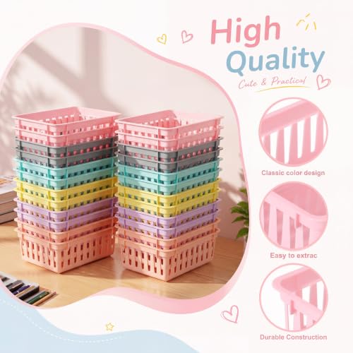 Tenceur 24 Pcs Small Pastel Baskets for Classroom, 6.1 x 4.7 x 2.4 Inch
