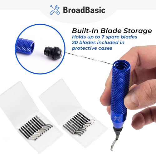 Deburring Tool Kit with 20 HSS Blades & Storage Handle – 360° Swivel Burr Remover for Metal, PVC & Copper Pipe, 3D Printing & Plastic Edge Cleanup