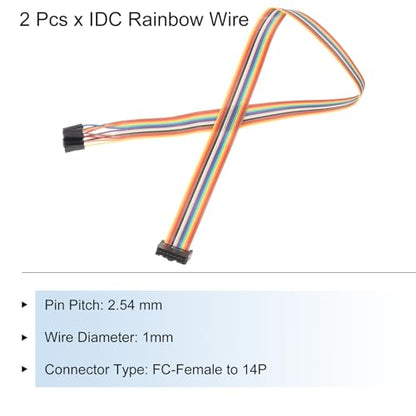 MECCANIXITY 2 Pcs IDC Rainbow Wire Flat Ribbon Cable FC-Female to 14P 19.6 Inch Length 2.54mm Pitch Breadboard Jumper Wires for Electronic Projects - size: 19.6 Inch, style: 14 Pin