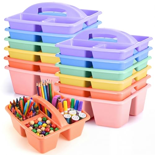Lineshading 12 Pack Plastic Classroom Caddy, 4 Compartment, Candy Colors - color: Candy Colors
