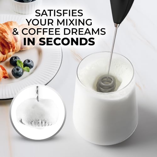 Zulay Kitchen Powerful Milk Frother Wand With Duracell Batteries - Ultra Fast Handheld Drink Mixer - Electric Whisk Foam Maker for Coffee, Lattes, Cappuccino & Matcha - Triple Whisk - Black - color: 01 - Alpha Black, size: Triple Whisk + Batteries