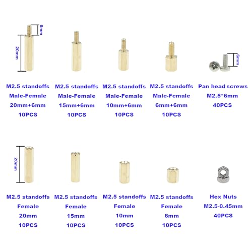 M2.5 Brass Male-Female Hex Standoffs, Stainless Steel Screws Nuts Kit