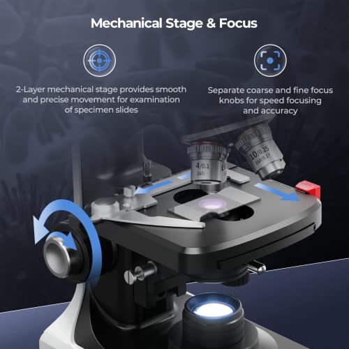 [Dual Power Supply] Vabiooth Lab Compound Trinocular Microscopes 40X-2500X Magnification with 7" LCD Replaceable Split Screen 5MP E-Eyepiece, Two-Layer Mechanical Stage,20mm Ultra Wide-Field Eyepieces - style: 7" Screen Trinocular