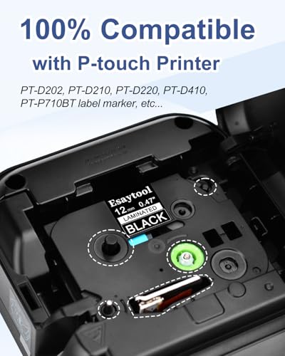 2 Pack Compatible with P-Touch TZe-335 AZE-335 TZ-335 White on Black 12mm 0.47'' Laminated Label Tape Replacement for Ptouch PT-H100 PT-D200 D210 D400 PT-P700 PT-1000 PT-2030 Label Maker - color: White on Black, size: 12mm