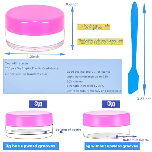 100 Pcs 5g Empty Plastic Containers with Pink Lids,Mini Makeup Sample Containers, Small Sample Pot Jars Round Cosmetic Jars with Mini Spatulas for Liquid Sample Powder Creams Lotions - color: Pink, size: 100PCS
