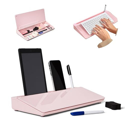 GAROOD Desktop Dry Erase Board with Storage Pink Color Desk White Board Desk Board Glass Desktop White Board with Stand Home Office Organizer Phone Holder 15.8X7X2 inches - color: Pink