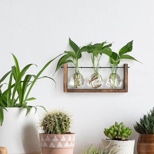 YIBOT Wall Hanging Planter Propagation Station 3 Bulb Glass Flower Vase - size: 3Bulb-M