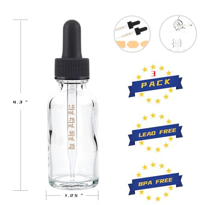 1oz 30ml Clear Glass Bottles with Graduated Dropper, 3 Pack