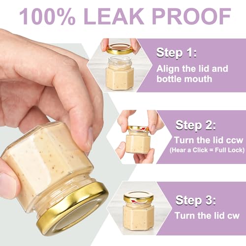 Syntic 60 Pcs 1.5 Oz Mini Honey Jars with Airtight Lids,Hexagon Glass