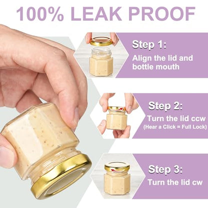 Syntic 60 Pcs 1.5 Oz Mini Honey Jars with Airtight Lids,Hexagon Glass