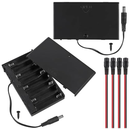 2Pcs 8 AA 12V Battery Holder with Cover (Batteries are Not Included), with 2.1mm x 5.5mm DC Plug Switch,ON/Off Switch, Screw,Female DC Power Pigtail Cable Plug,for Arduino RC LED Strip - color: O.8AA 12V Battery Holder Cover With DC Plug Switch
