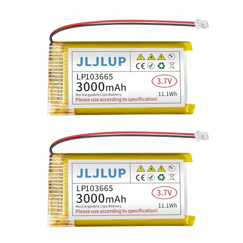 2Pcs 3.7V Lipo Battery 3000mAh Rechargeable Lithium Polymer Batteries Pack with JST1.25mm Connector Integrated Protection Circuit for Arduino ESP32 Development Board for Speaker Wireless Device - size: 2