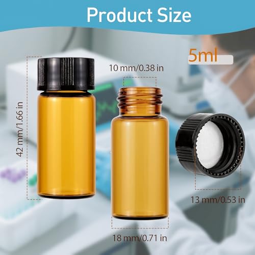 10Pcs 5ml Small Amber Glass Lab Sample Vials with Black Screw Caps - color: Amber, size: 5ml