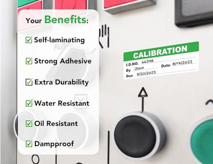 Self-Laminating Calibration Labels, 1.75''×0.63'', Waterproof Indoor/Outdoor Inspection Stickers for Metal & Plastic, Removable Residue-Free Adhesive, NIST/ISO-9000 Compliant, 180-Pack - size: 1.75 X 0.63 Inches