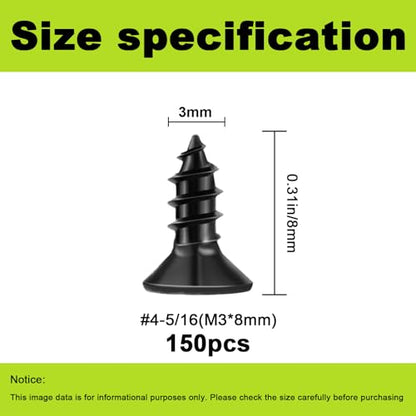 M3x8mm Small Wood Screws, Black Phillips Flat Head Short Screws 150pcs - color: M3-Black, size: 150PCS-8mm