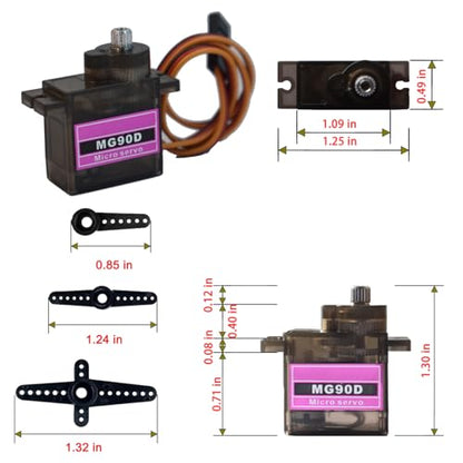 4 Pack MG90D 9g Digital Micro RC Servo Full Metal Gear 270 Degree Mini Servos Motor Upgraded SG90 for Arduino RC Smart Car Robot Arm 450 Aircraft Boat DIY PWM500-2500（Controllable Angle