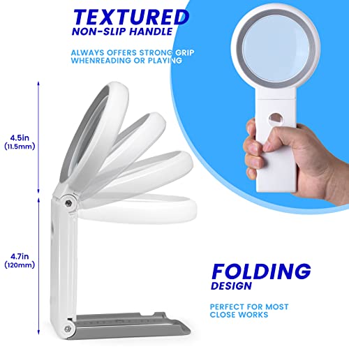 Magnifying Glass with Light and Stand, Foldable Magnifier for Reading - color: White