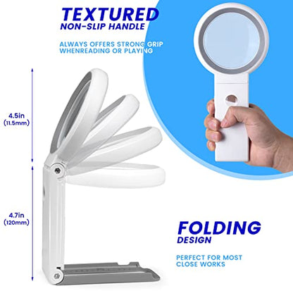 Magnifying Glass with Light and Stand, Foldable Magnifier for Reading - color: White