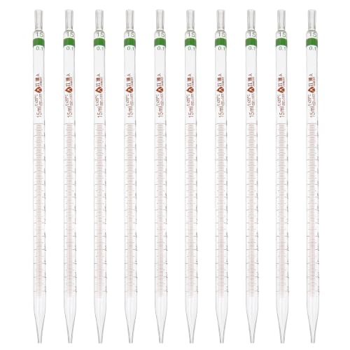 PATIKIL 15ml Glass Graduated Pipettes +/- 0.08ml, 10Pcs Coded Bands - size: 15ml