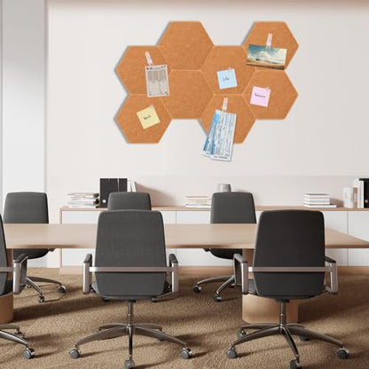 Mooliwe 8 Pcs 12 Inch Hexagon Cork Board Tiles Pins Clips, Yellow - color: Yellow