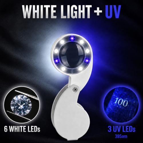 40X Rechargeable Jewelers Loupe with LED & UV Light - color: 6 White + 3 Uv Leds