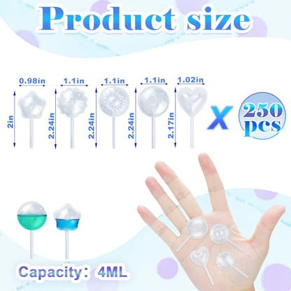 250 Pcs Mini Pipetas para Flan,4ML Goteros Pipetas para Postres Plastic Transfer Pipettes for Cupcakes (5-Shapes)