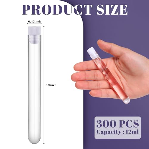 Xuhal 300 Pack Clear Plastic Test Tubes 12x100mm/12ml, White Color - color: White Color