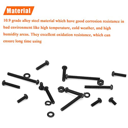 HELIFOUNER 560 Pieces M3 x 5mm /6mm /8mm /10mm /12mm /16mm /20mm, Button Head Socket Cap Screws Bolts Washers Nuts Kit, 10.9 Grade Alloy Steel, Full Threaded, Black - size: M3, style: Button Head