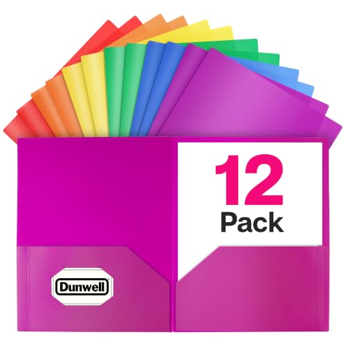 Dunwell Colored Plastic 2-Pocket Folders, 8.5x11, Assorted, 12 Pack - color: Assorted 6 Colors, size: 12 Pack