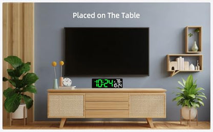 Large LED Digital Wall Clock with Date, Temperature, Auto-Brightness, Auto-DST | Big Digital Clock for Bedroom, Desk, Classroom, Living Room, Kitchen, Office, Gym, Farmhouse, Xmas Gift for Seniors - color: Green