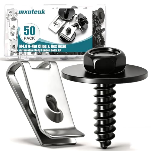 mxuteuk 50PCS M4.8 U-Nut Clips & Hex Head Automotive Body Fender Bolts Kit,for Most Cars Fender,Engine Undertray Cover, Engine Cover & Bumper Fender Liner - color: Black/M4.8