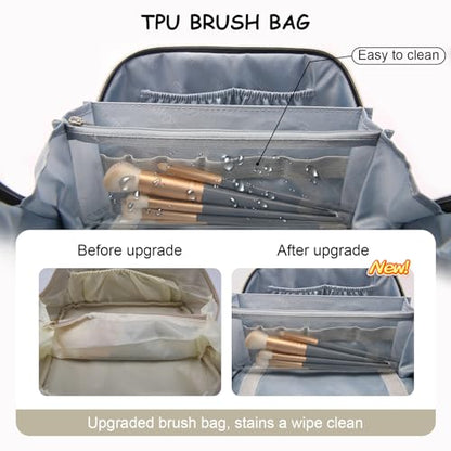BOYATU Travel Makeup Bag Organizer Cosmetic Bag: 3 Pcs Set Make up Bags for Women with Handle - Waterproof Vegan Leather Toiletry Bags Travel Essentials Pouch with Compartments (C-04-White) - color: 04-B-White