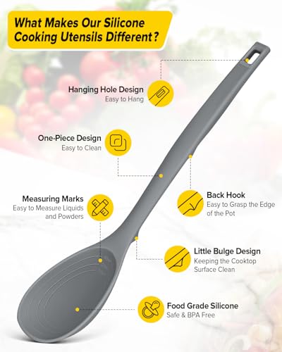 BUNDLEPRO Silicone Cooking Utensils Set, 9 Pcs Kitchen Utensils, One-Piece - color: Gray