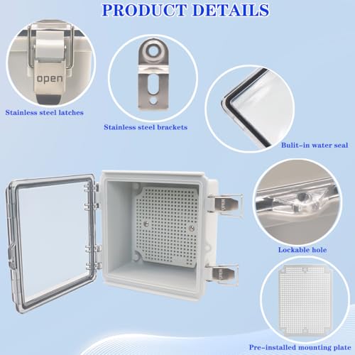 Outdoor Waterproof Electrical Box Junction Box Weatherproof IP67 ABS Plastic Enclosure Switch Router Project Box Electronics Enclosure with Mounting Plate Wall Bracket Clear 5.9"x5.9"x3.5" - color: Clear, size: 5.9" x 5.9" x 3.5"