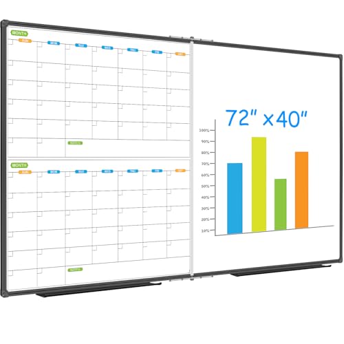JILoffice Magnetic Foldable Dry Erase Calendar Whiteboard, 2 Month Calendar Board & White Board 72 X 40 Inch, Black Aluminum Frame Wall Mounted Board for Office Home and School - color: Black, size: 72"W x 40"H