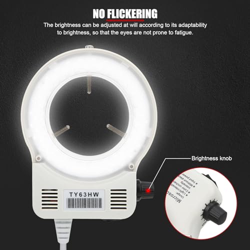 5W 56 LEDs Universal Microscope Ring Light, Adjustable Brightness, Flicker-Free, for 30mm to 63mm Stereo Microscope Eyepieces