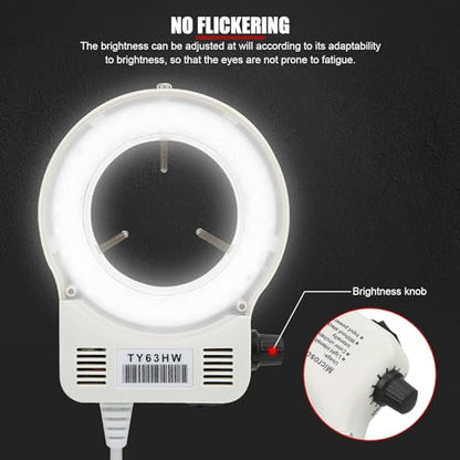 5W 56 LEDs Universal Microscope Ring Light, Adjustable Brightness, Flicker-Free, for 30mm to 63mm Stereo Microscope Eyepieces