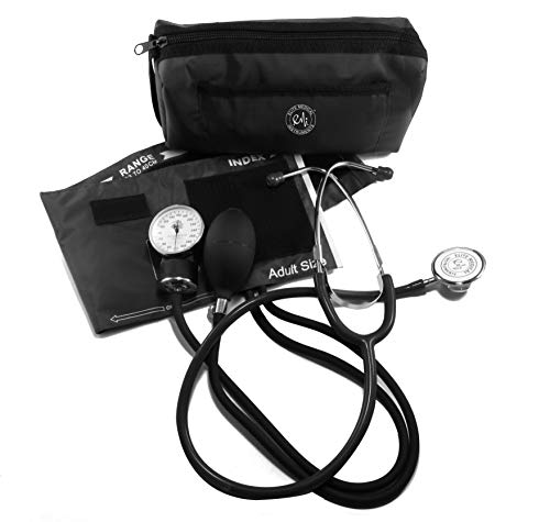 EMI # 305 Black Aneroid Sphygmomanometer Manual Blood Pressure Monitor and Dual Head Stethoscope Kit Set - color: Black