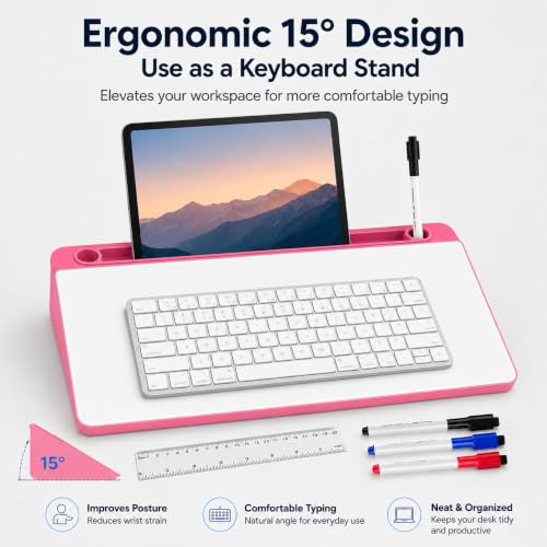 Glass Desktop Whiteboard,Dry Erase Board Buddy Keyboard Stand - color: Pink