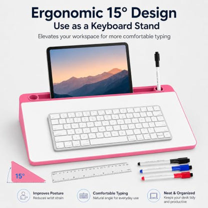 Glass Desktop Whiteboard,Dry Erase Board Buddy Keyboard Stand - color: Pink