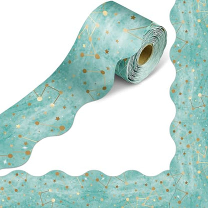Outus 68 ft Galaxy Bulletin Board Borders, Scalloped Space Theme - size: 2.99 Inches, style: Space
