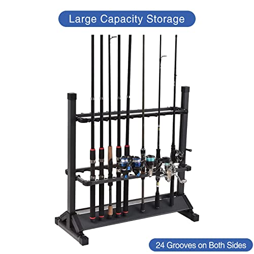 JOYWAVE Aluminium Fishing Rod Holders, Portable Fishing Rod Rack, Holds Up to 24 Rods, Modern Matte Black, 27.9x12.6x27.5 inches - color: Matte Black