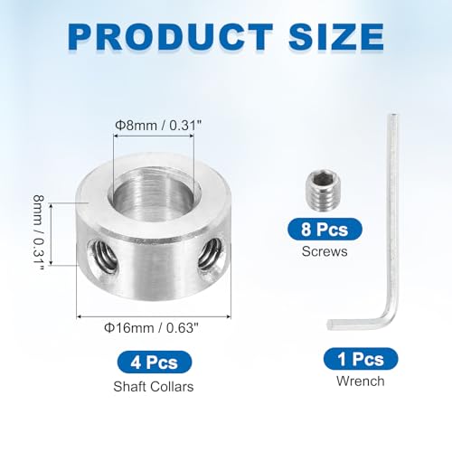MECCANIXITY 4Pcs Shaft Collars 8mm Bore 2 Screw 16mm OD 8mm Thick - size: 8mm ID 16mm OD 8mm H with 2 Screw