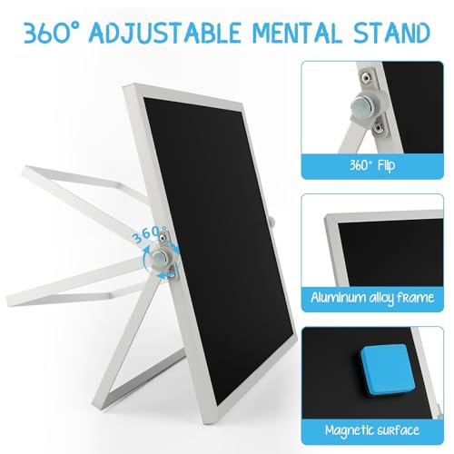 Small Magnetic Chalk Board Easel 10"X10", Double-Sided Tabletop & Wall Hanging Chalkboard with 4 Chalks & Eraser, Desktop Mini Black Board Sign for Office Desk Home Menu and School - size: 10" x 10"
