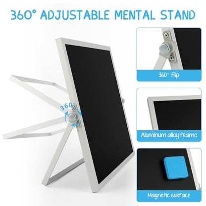 Small Magnetic Chalk Board Easel 10"X10", Double-Sided Tabletop & Wall Hanging Chalkboard with 4 Chalks & Eraser, Desktop Mini Black Board Sign for Office Desk Home Menu and School - size: 10" x 10"