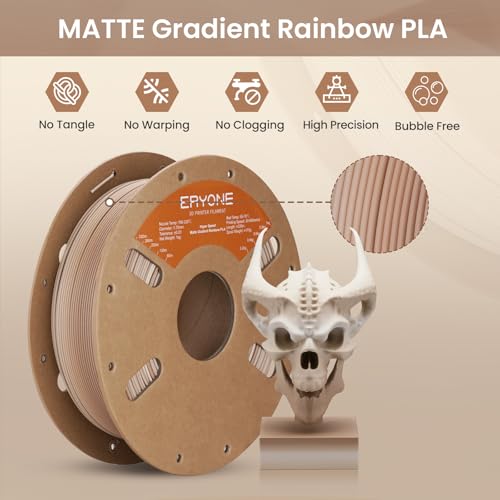 ERYONE Matte Gradient Rainbow 3D Printer PLA Filament 1.75 +/- 0.03mm, HS Matte Multicolor High Speed Filament PLA 1KG(2.2LBS) Spool, Fossil - color: Matte Gradient Fossil, size: 1KG
