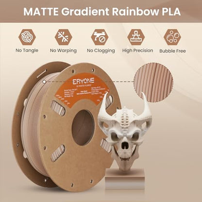 ERYONE Matte Gradient Rainbow 3D Printer PLA Filament 1.75 +/- 0.03mm, HS Matte Multicolor High Speed Filament PLA 1KG(2.2LBS) Spool, Fossil - color: Matte Gradient Fossil, size: 1KG