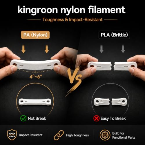 Kingroon PA6 Nylon 3D Printer Filament 1.75mm, 1kg White Filament, High Strength Filament for Engineering Parts, Dimensional Accuracy +/- 0.03mm - color: 1kg White, size: Nylon
