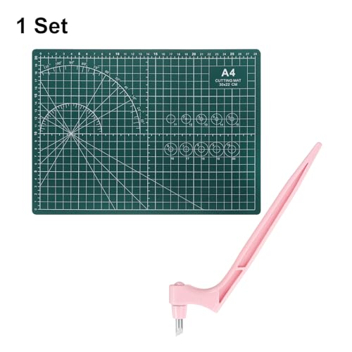 HARFINGTON Craft Cutting Tools 30 Degree Blades 360 Degree Rotating Blade Stainless Steel Cutter Pen Knife with Mat for DIY Crafts Stencils Scrapbooks, Pink - color: Pink