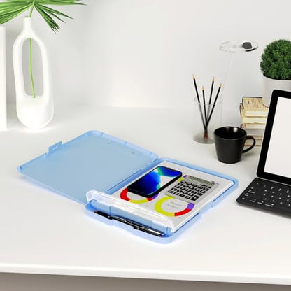 Piasoenc Clipboard with Storage, 8.5 x 11 Clip Board with Pen Holder, Blue - color: Dark Blue